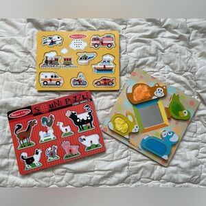 3x Melissa & Doug Vehicles, Farm Animals, Baby Mirror Puzzle Set